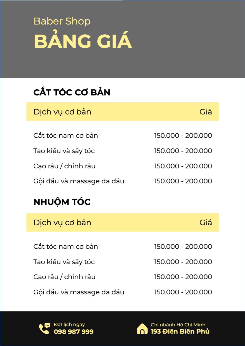 Tiệm tóc, tiệm cắt tóc, baber shop, salon, nail, spa, beauty, làm đẹp, thẩm mỹ