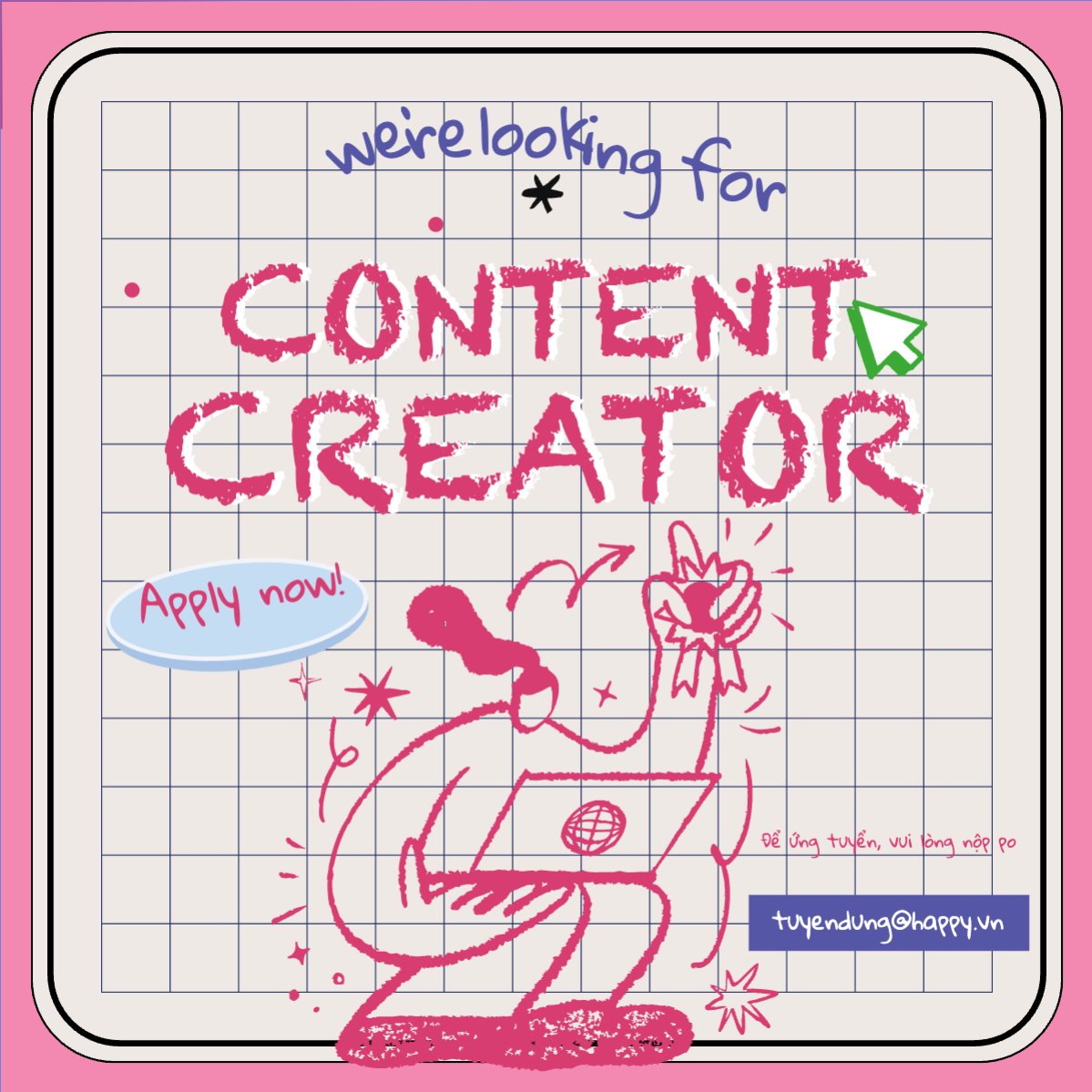 Content creator, nhà sáng tạo nội dung, tuyển dụng, văn phòng, office, dễ thương, cute, đơn giản, simple
