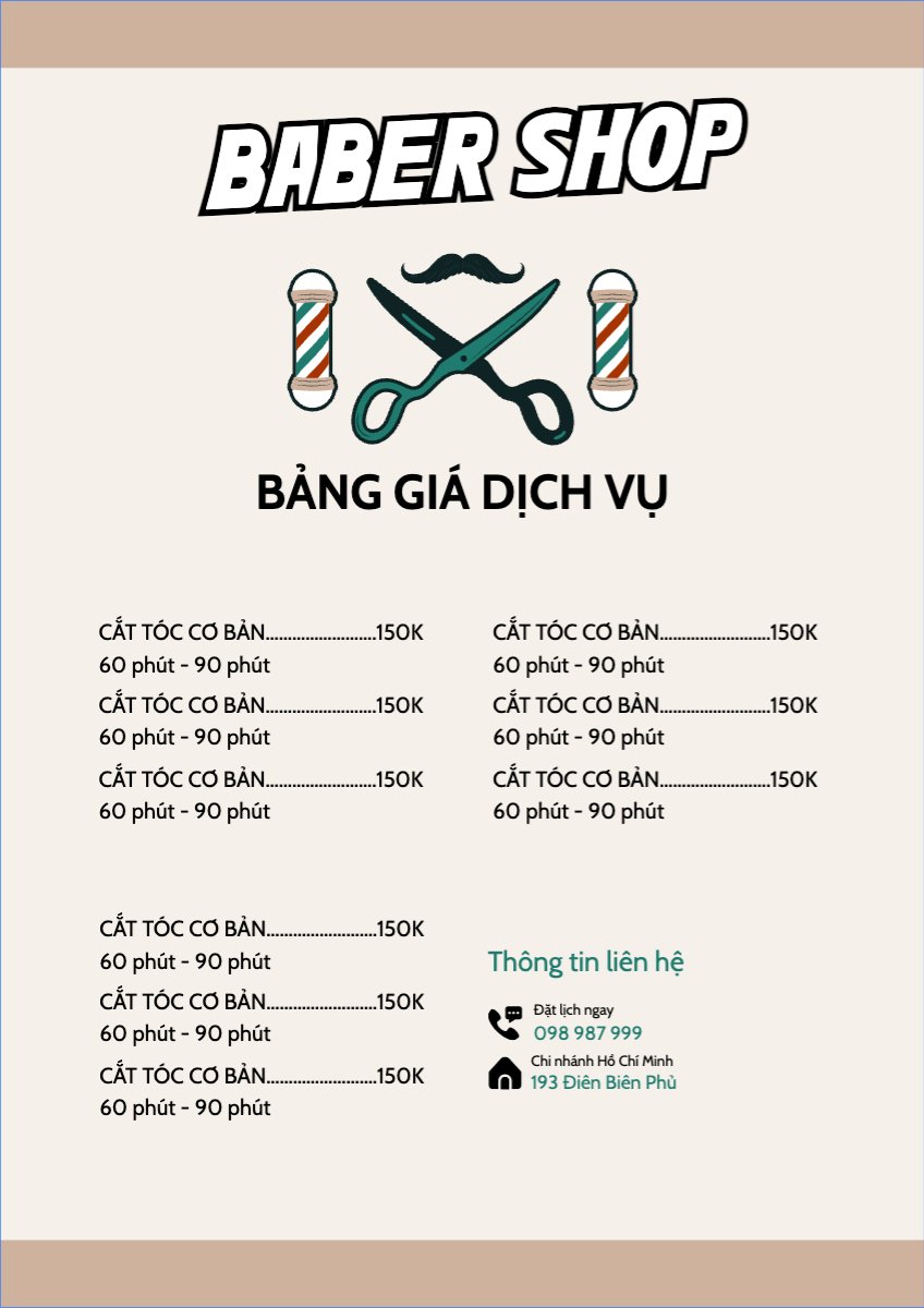 Tiệm tóc, tiệm cắt tóc, baber shop, salon, nail, spa, beauty, làm đẹp, thẩm mỹ