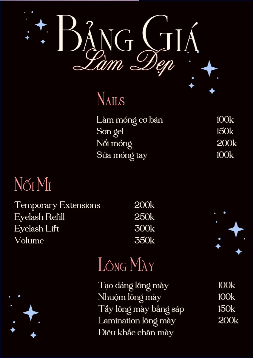Tiệm tóc, tiệm cắt tóc, salon, nail, spa, beauty, làm đẹp, thẩm mỹ