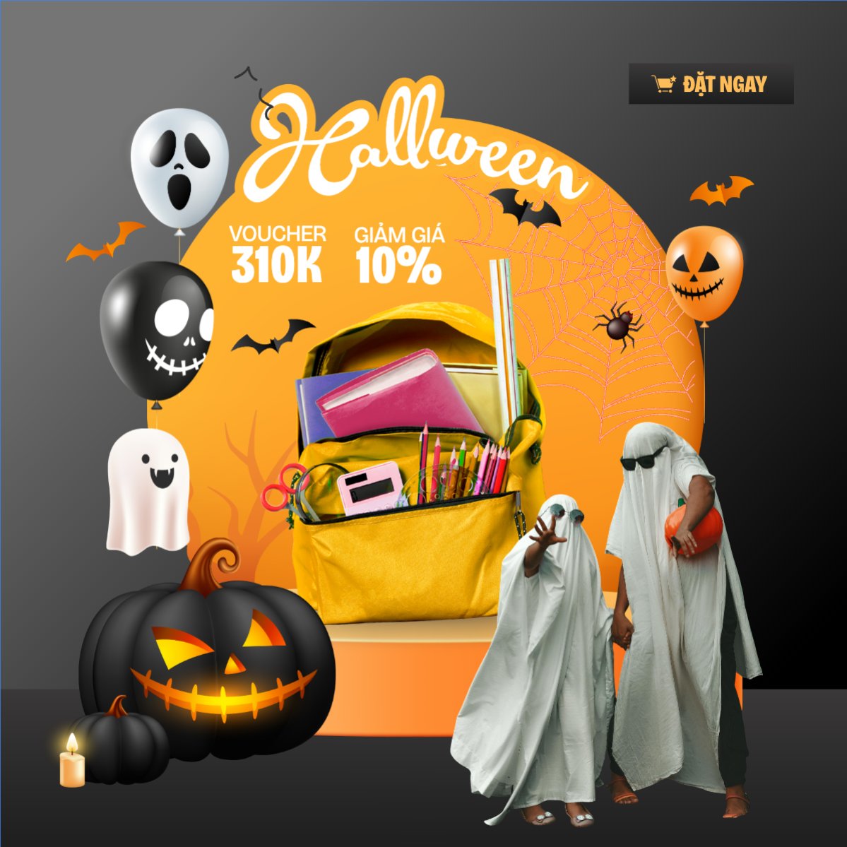 Halloween, giáo dục, education, balo, dụng cụ học tập, dễ thương, cute, chibi, hoạt hình, cartoon