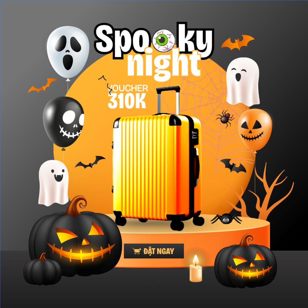 Halloween, lễ hội, festival, vali, du lịch, travel, hành lí, dễ thương, cute, chibi, hoạt hình, cartoon