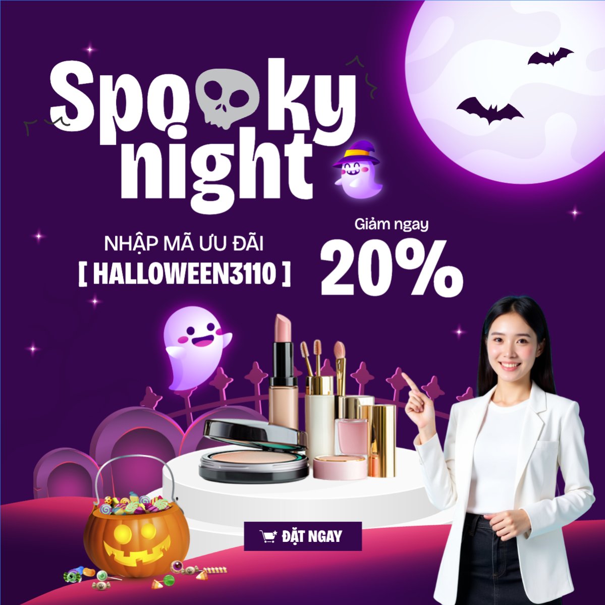 Halloween, lễ hội ma quái, sự kiện, event, mỹ phẩm, cosmetic, làm đẹp, beauty, dễ thương, cute, chibi, hoạt hình, cartoon