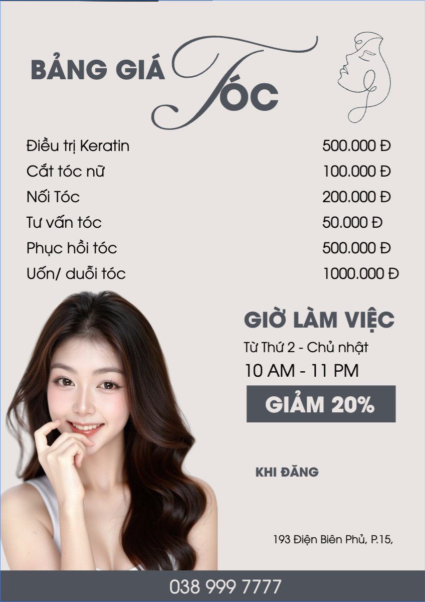 Tiệm tóc, tiệm cắt tóc, salon, nail, spa, beauty, làm đẹp, thẩm mỹ