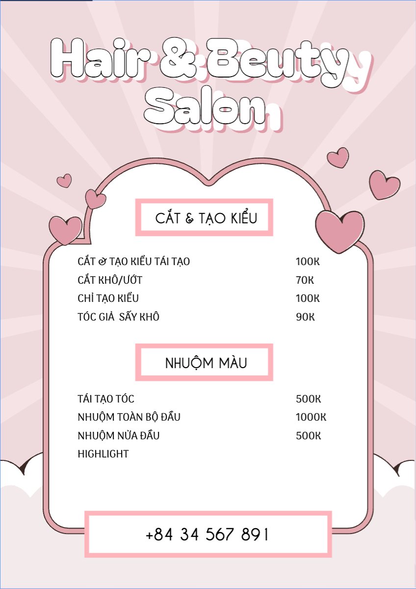 Salon, tiệm tóc, spa, beauty, làm đẹp, thẩm mỹ