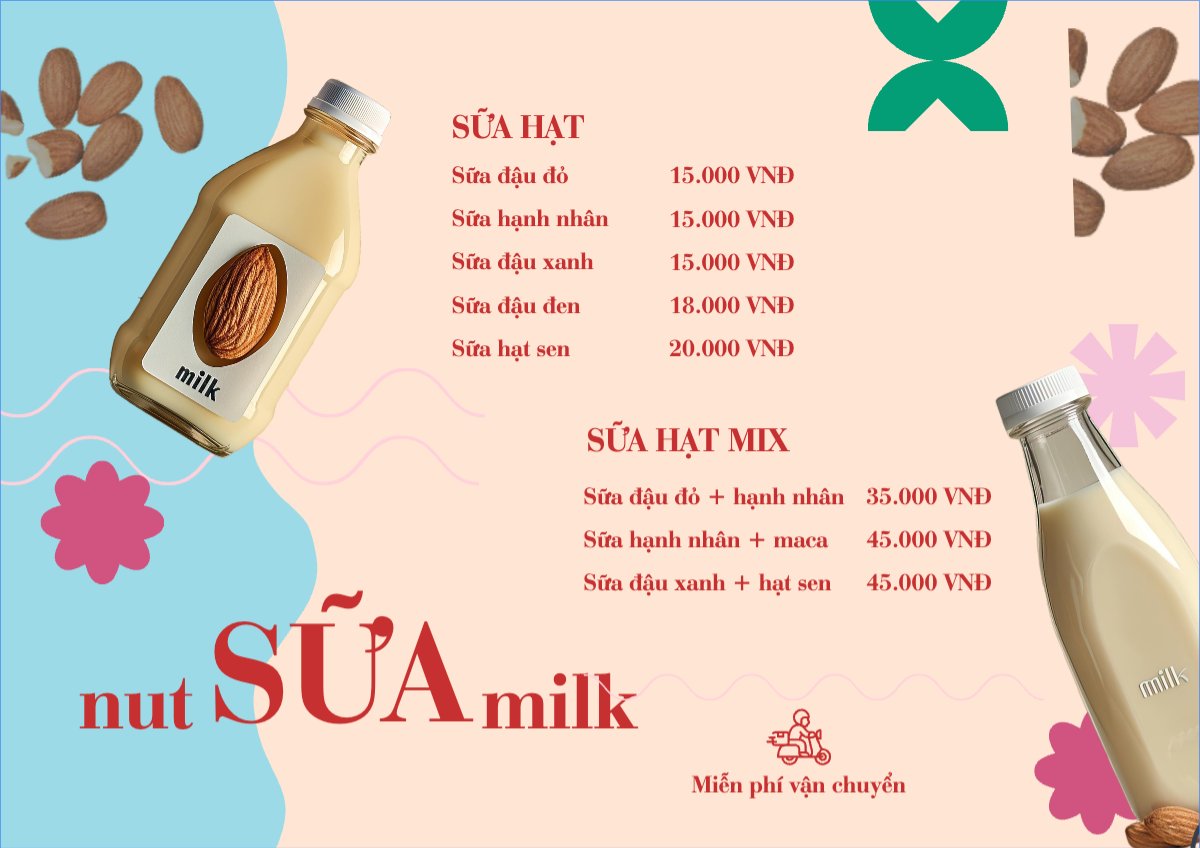Nước uống, juice, giải khát, F&B, drink, nut milk, sữa hạt