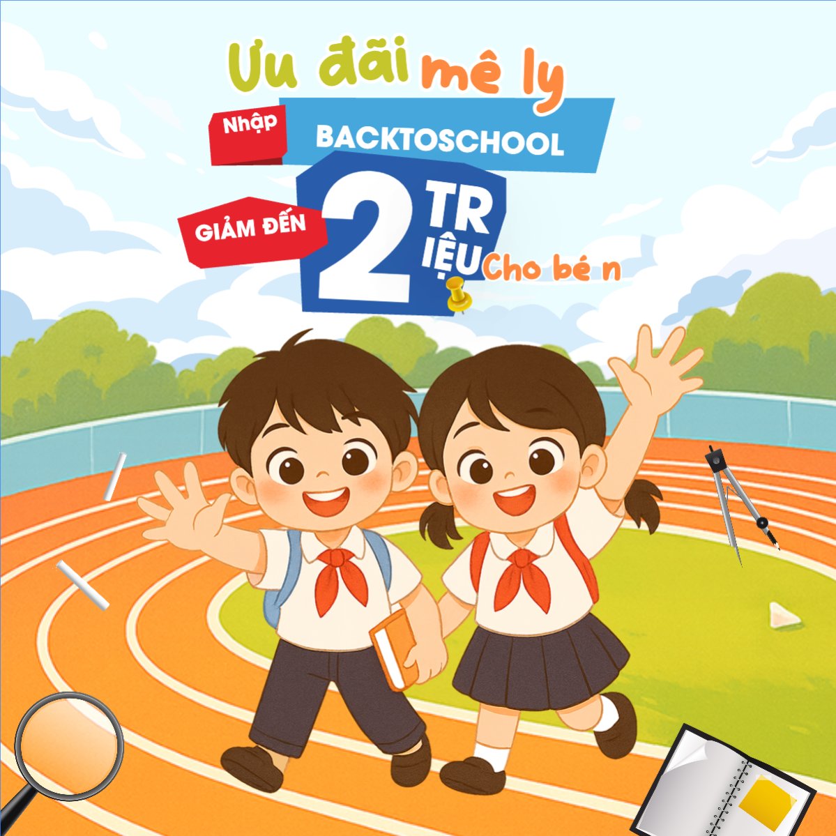 Tựu trường, đến trường, nhập học, giáo dục, education, school, trường học, dễ thương, cute, chibi, hoạt hình, cartoon