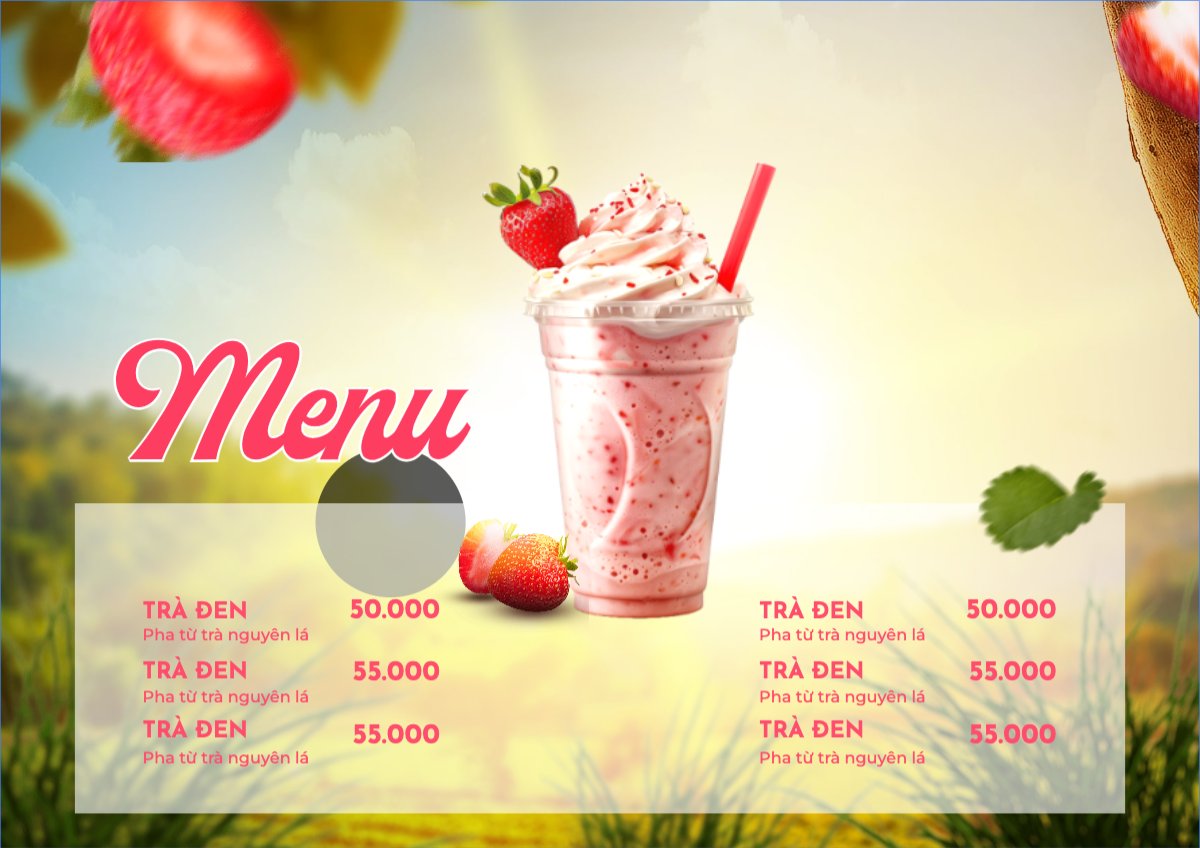 Mẫu Menu tờ rời (ngang) Nước uống, juice, giải khát, F&B, drink, nước ép, smoothie, sinh tố, đá xay — LayerPic