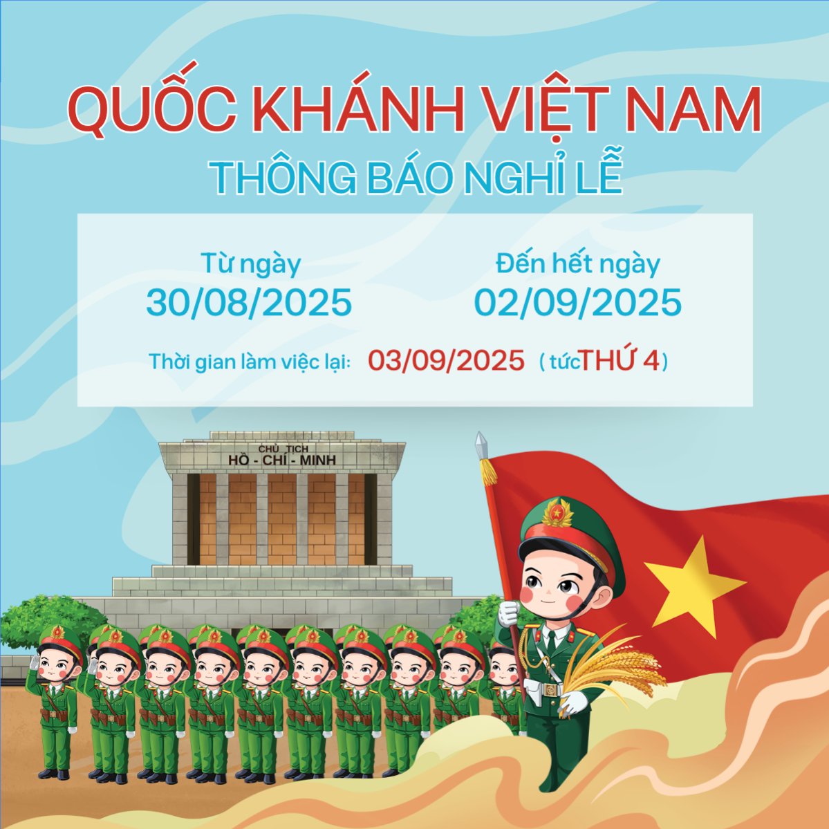 2/9, Quốc Khánh, lễ hội, thông báo, lịch nghỉ, Việt Nam, sự kiện, event, dễ thương, cute