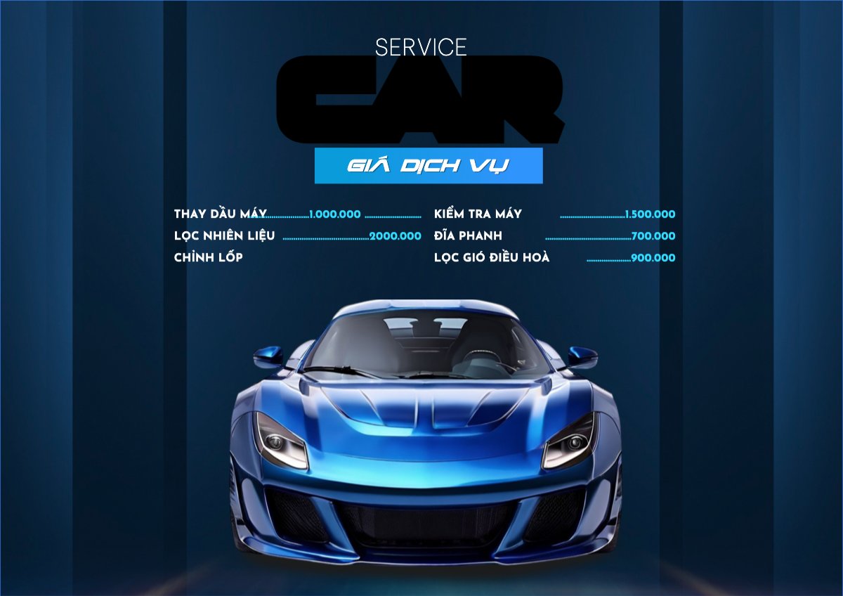 bảng giá, menu, car, ô tô, dịch vụ