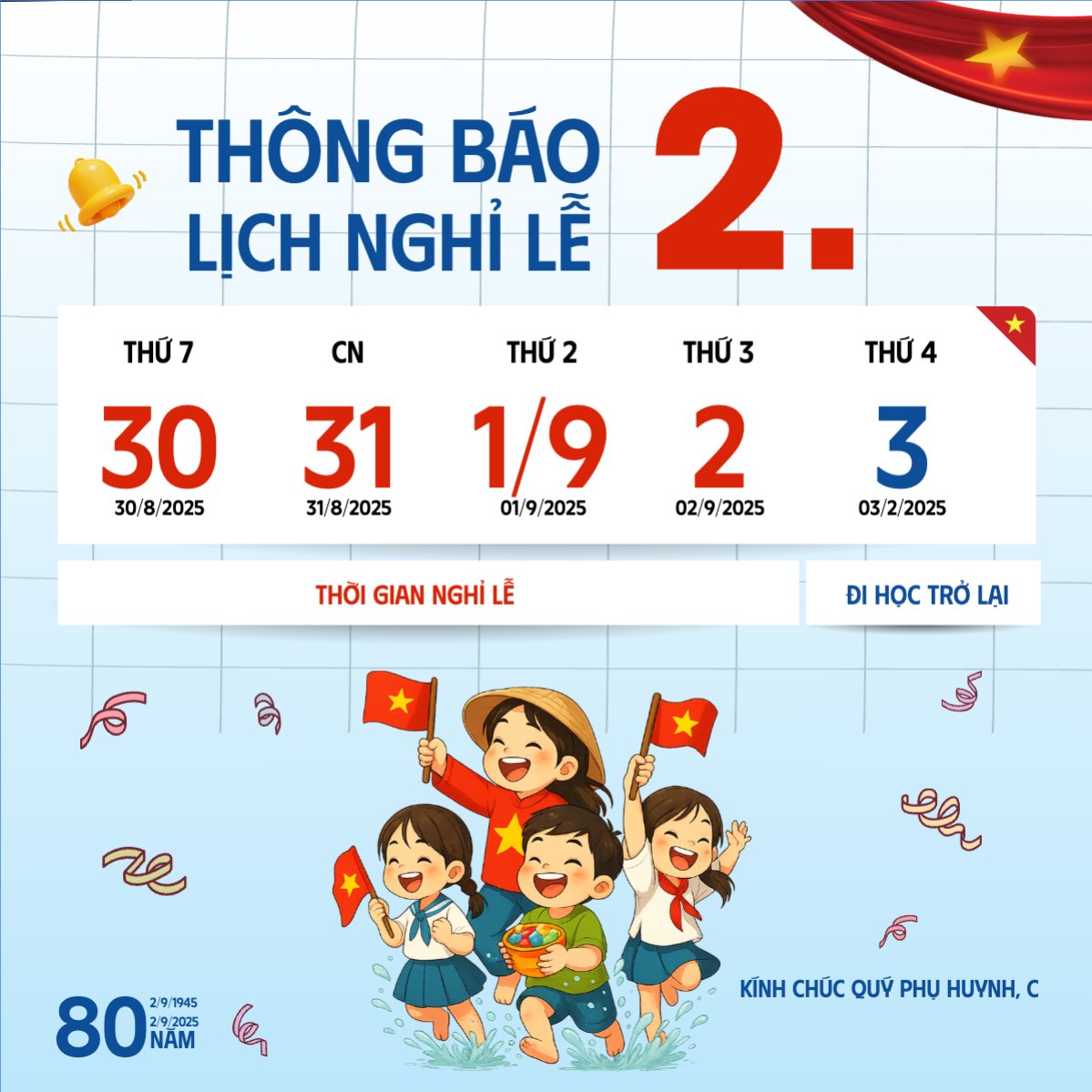 2/9, Quốc Khánh, lễ hội, thông báo, lịch nghỉ, Việt Nam, sự kiện, dễ thương, cute, chibi, hoạt hình, cartoon