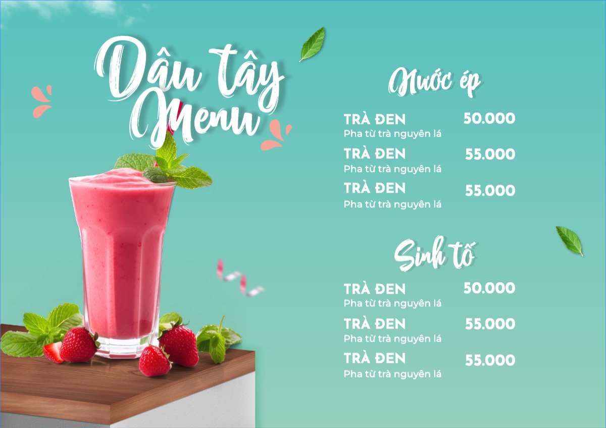 Mẫu Menu tờ rời (ngang) Nước uống, juice, giải khát, F&B, drink, nước ép, smoothie, sinh tố, đá xay — LayerPic
