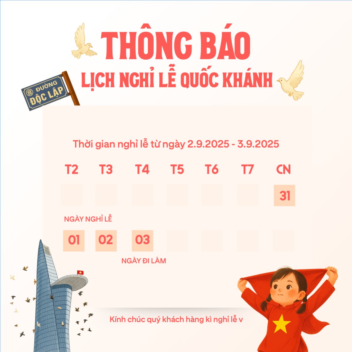 2/9, Quốc Khánh, lễ hội, thông báo, lịch nghỉ, Việt Nam, sự kiện, event, dễ thương, cute