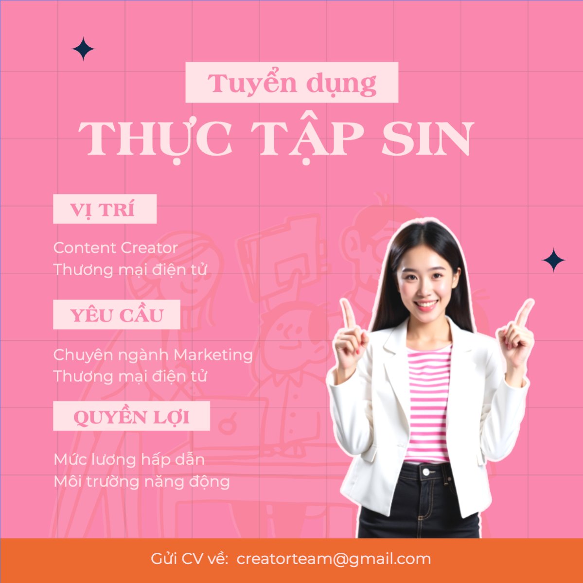 Content creator, tuyển dụng, thương mại điện tử, commercial electronics, social media marketing, online, dễ thương, cute