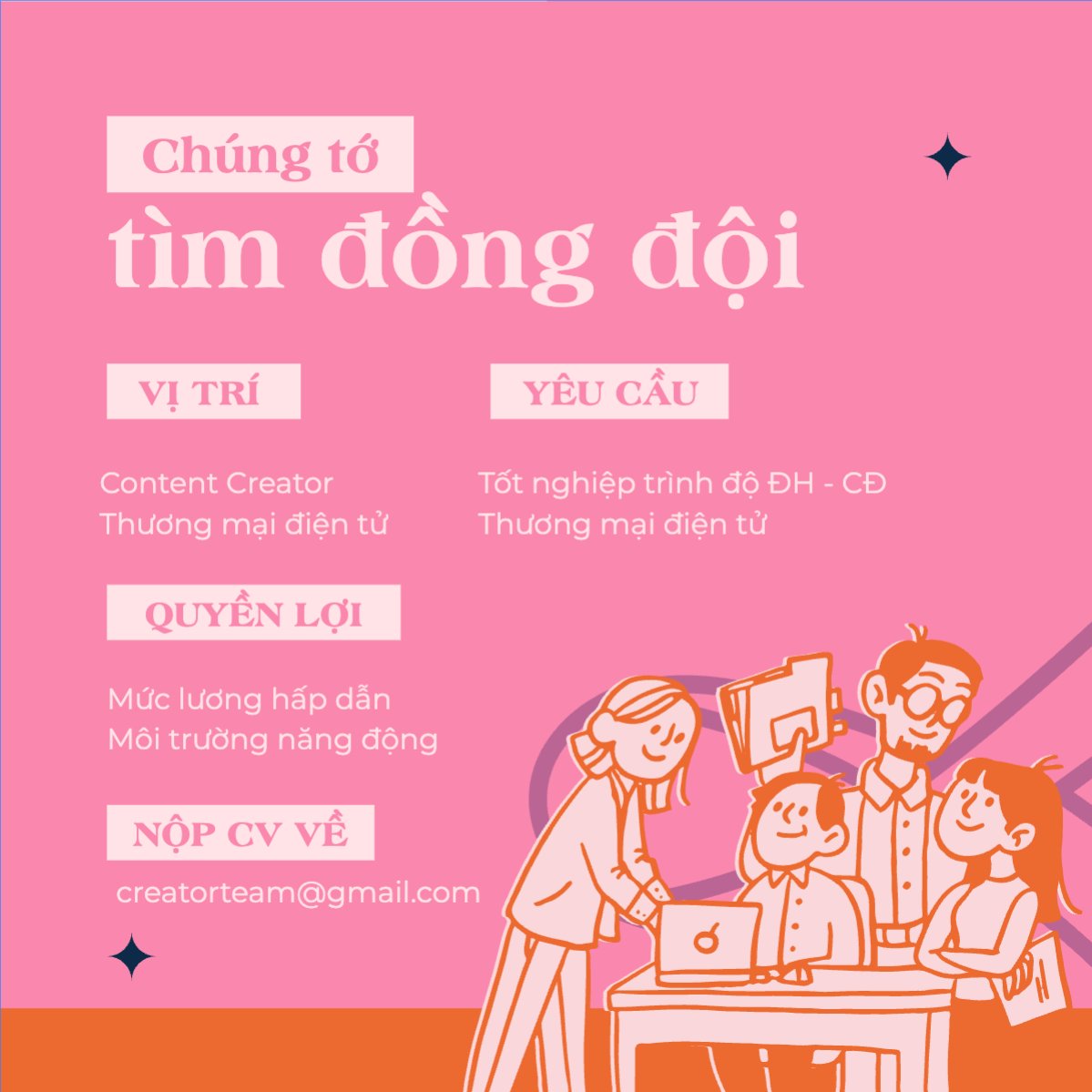 Content creator, tuyển dụng, thương mại điện tử, commercial electronics, social media marketing, online, dễ thương, cute