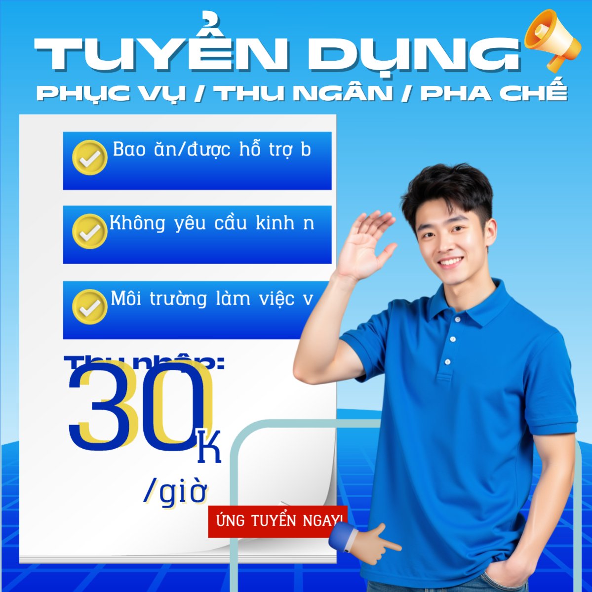 Phục vụ, tuyển dụng, nước uống, juice, giải khát, F&B, drink, hiện đại, modern