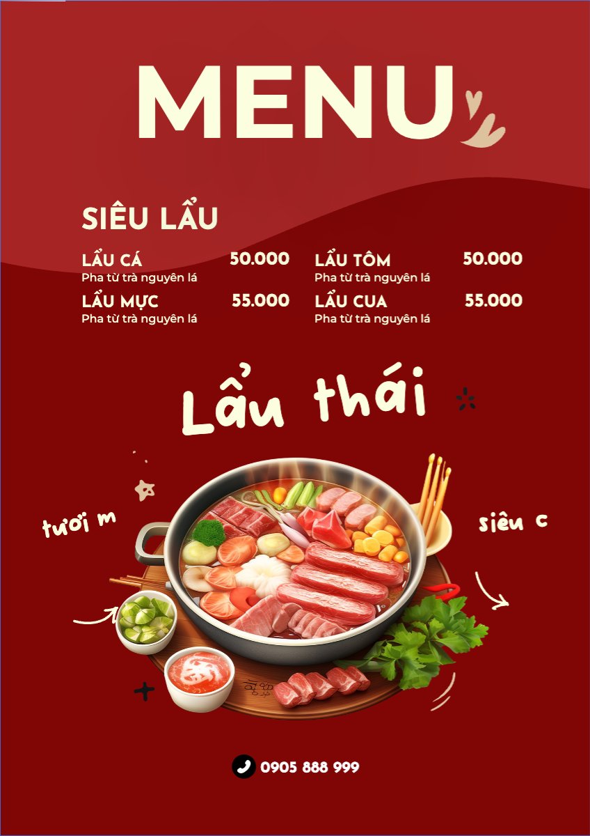 menu, bảng giá,nước, hải sản, seafood, đồ nướng, phở, lẩu, food