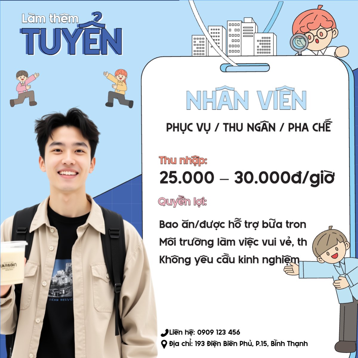 Phục vụ, tuyển dụng, nước uống, juice, giải khát, F&B, drink, dễ thương, cute, chibi, hoạt hình, cartoon