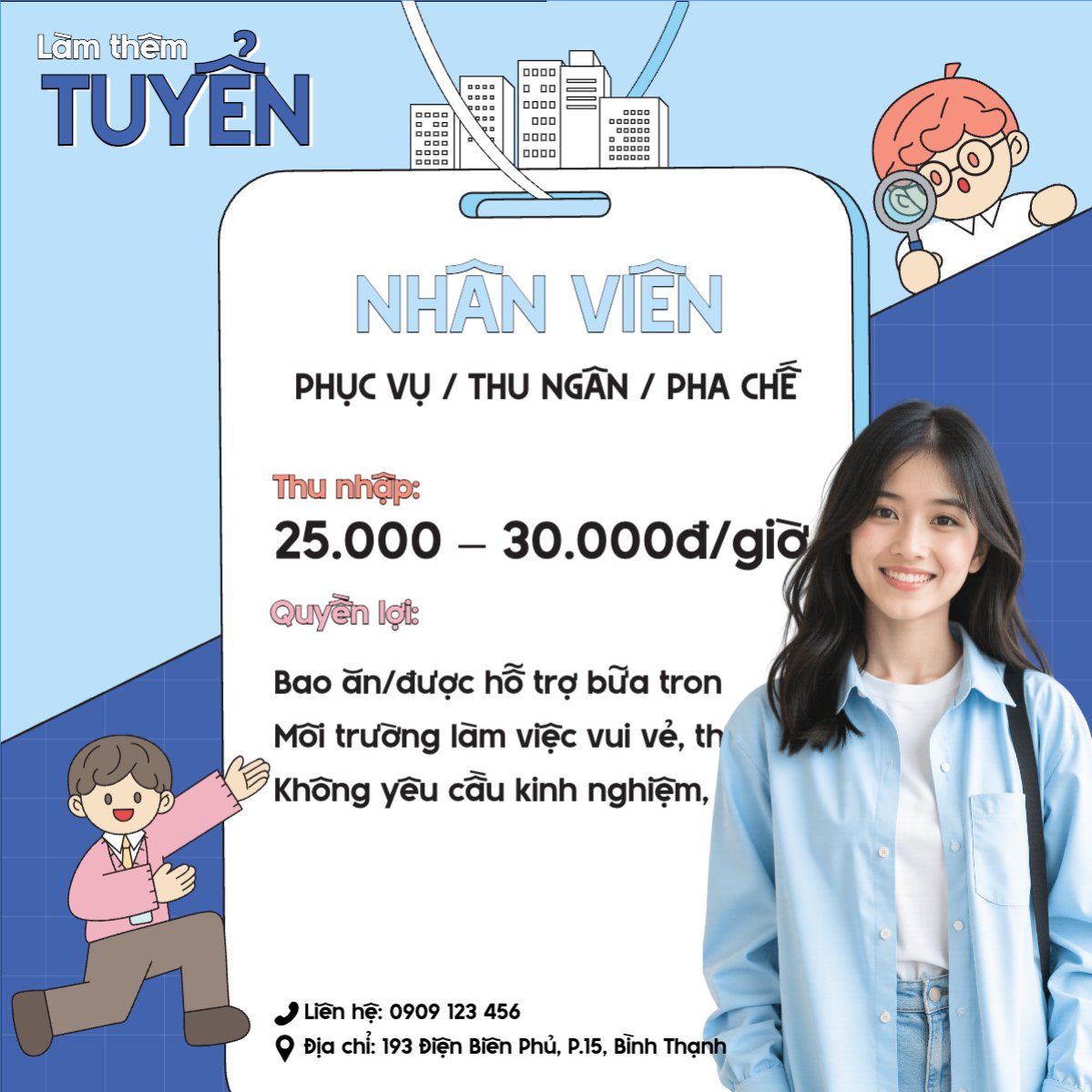 Phục vụ, tuyển dụng, nước uống, juice, giải khát, F&B, drink, dễ thương, cute, chibi, hoạt hình, cartoon