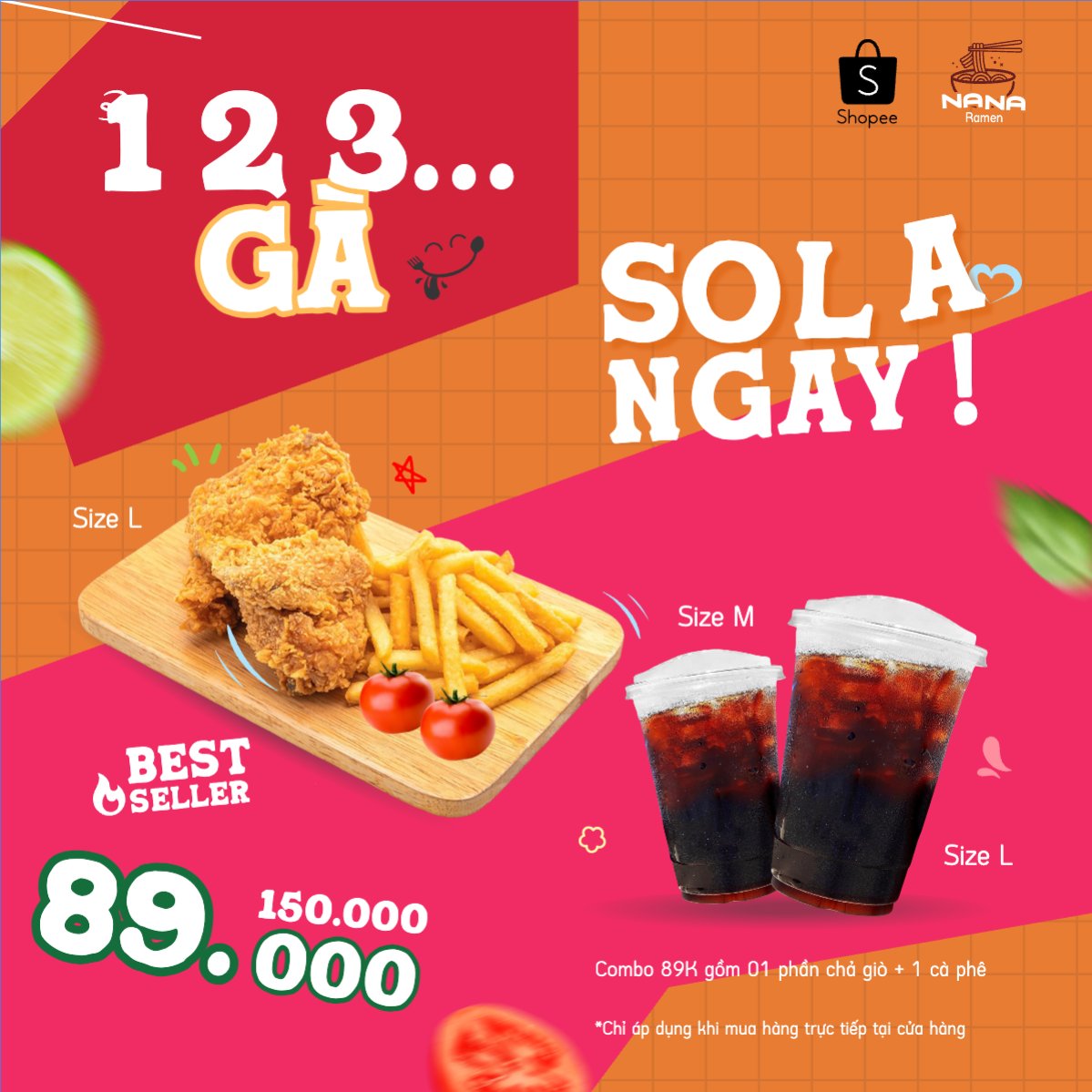 Gà, gà rán, nước uống, đồ ăn, food, thực phẩm, ẩm thực, món ăn, F&B, nhà hàng, thức ăn, dễ thương, hiện đại