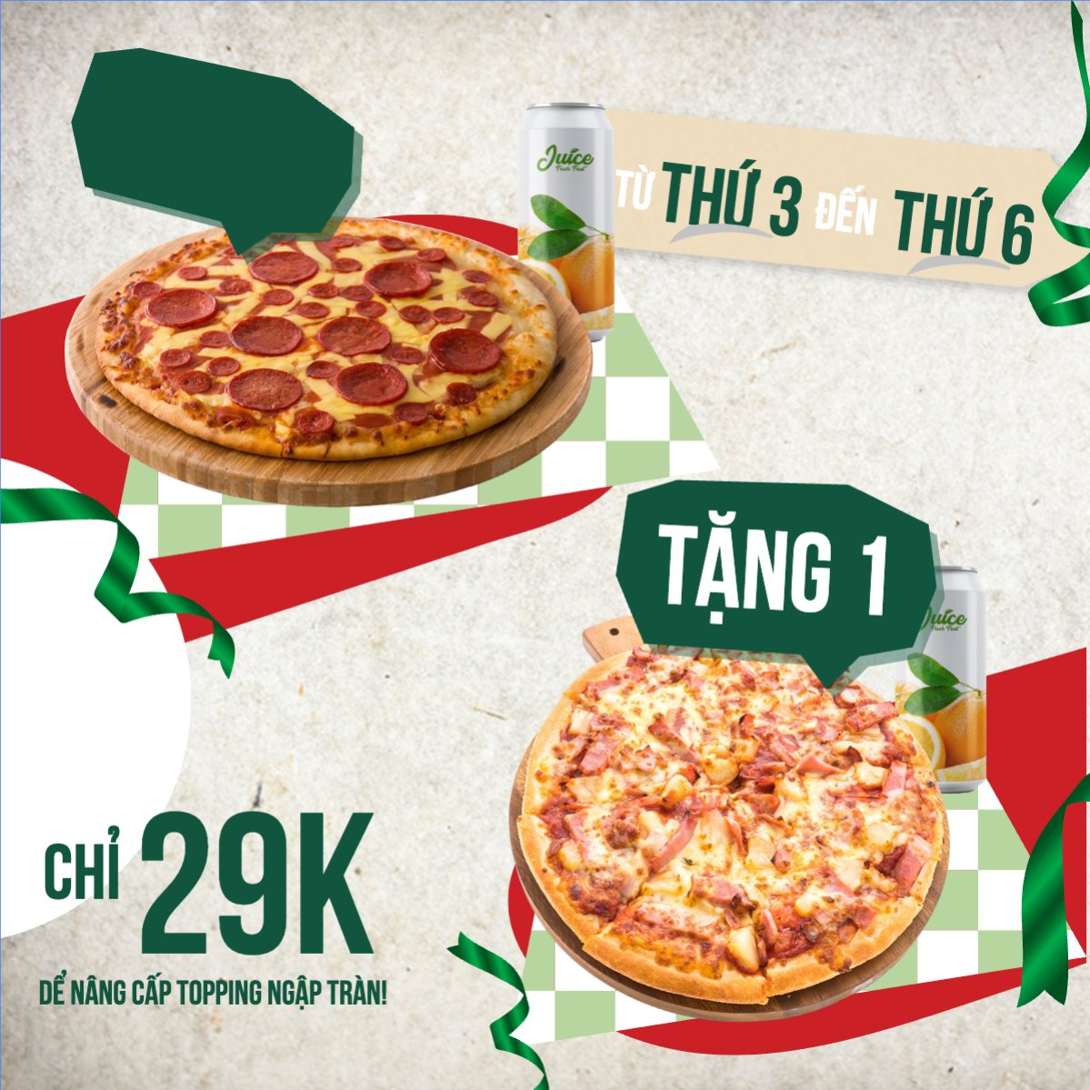 Pizza, gà rán,  fried chicken, đồ ăn, food, thực phẩm, ẩm thực, món ăn, F&B, nhà hàng, thức ăn, y2k, cổ điển, vintage, retro, classic