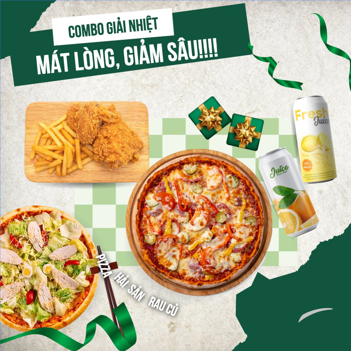 Pizza, gà rán,  fried chicken, đồ ăn, food, thực phẩm, ẩm thực, món ăn, F&B, nhà hàng, thức ăn, y2k, cổ điển, vintage, retro, classic