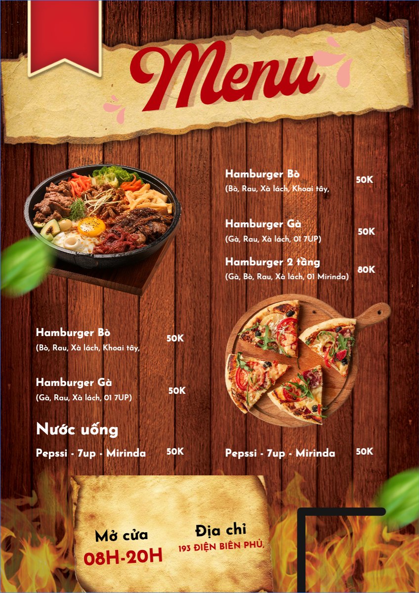 Mẫu Menu tờ rời (dọc) Đồ ăn, food, thực phẩm, ẩm thực, món ăn, F&B, nhà hàng, thức ăn, pizza — LayerPic