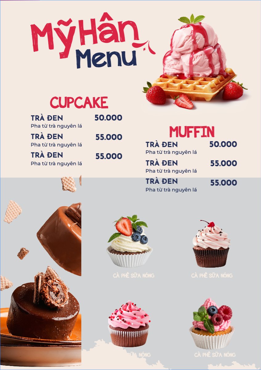 Mẫu Menu tờ rời (dọc) Đồ ăn, food, thực phẩm, ẩm thực, món ăn, F&B, nhà hàng, thức ăn, cake, bekary — LayerPic