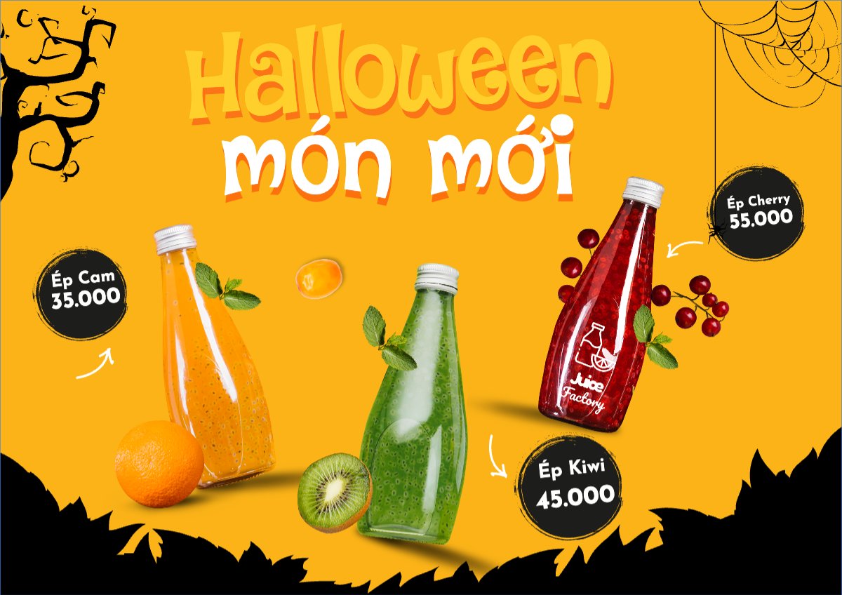Mẫu Menu tờ rời (ngang) Halloween, nước uống, juice, giải khát, F&B, drink — LayerPic