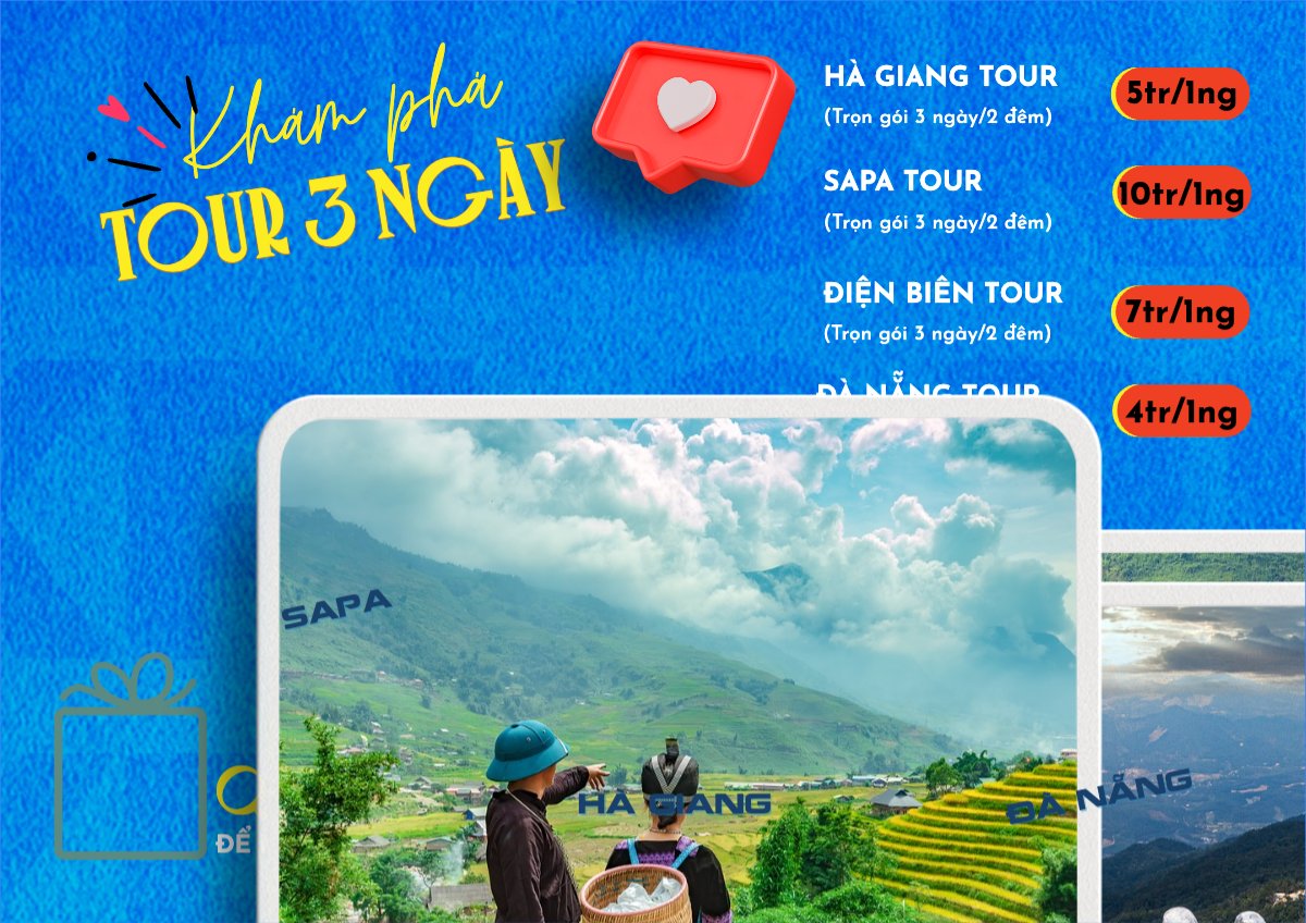 Mẫu Menu tờ rời (ngang) Du lịch, travel, tourism, trải nghiệm, khám phá — LayerPic