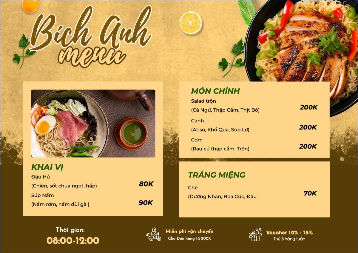 Mẫu Menu tờ rời (ngang) Đồ ăn, food, thực phẩm, ẩm thực, món ăn, F&B, nhà hàng, thức ăn, mì, noodle — LayerPic