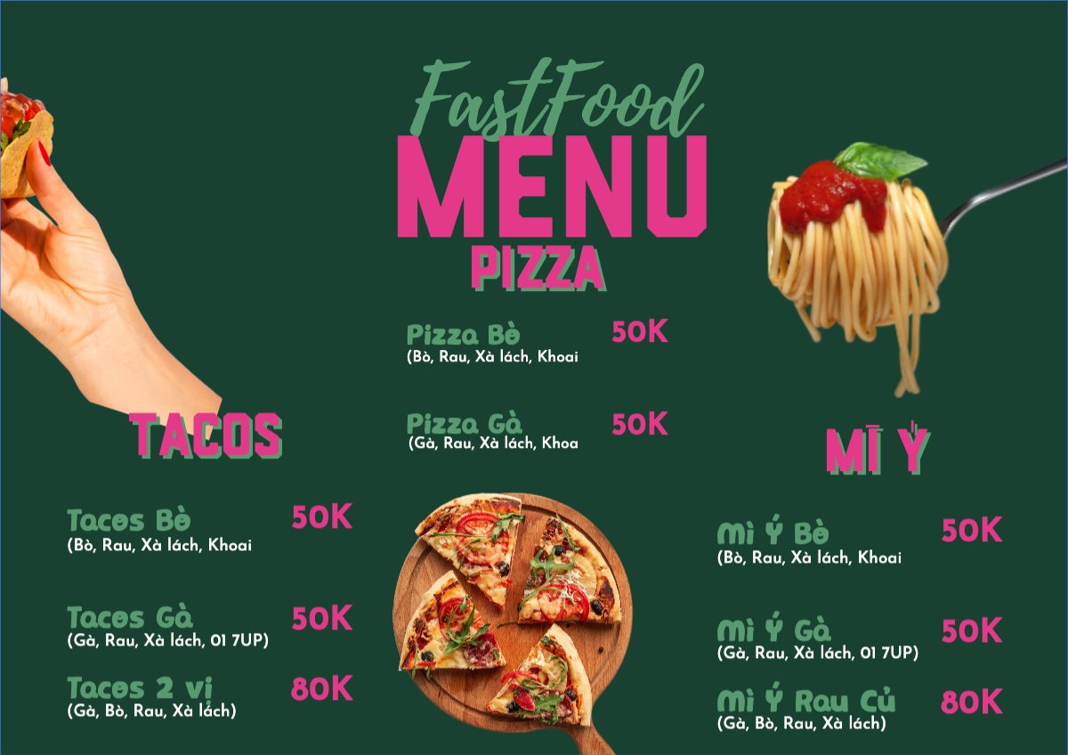 Mẫu Menu tờ rời (ngang) Đồ ăn, food, thực phẩm, ẩm thực, món ăn, F&B, nhà hàng, thức ăn, ăn vặt, fastfood — LayerPic