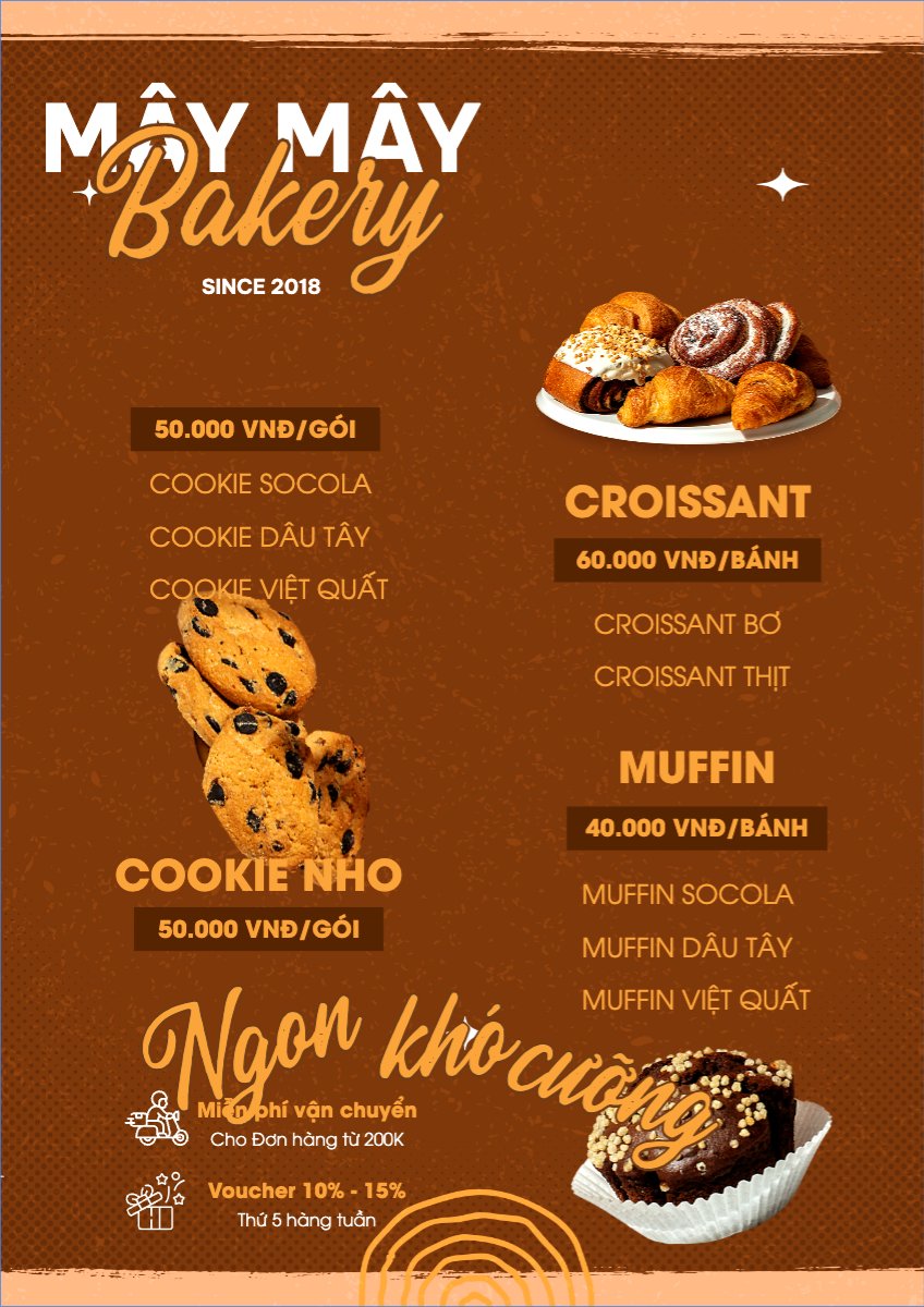Mẫu Menu tờ rời (dọc) Đồ ăn, food, thực phẩm, ẩm thực, món ăn, F&B, nhà hàng, thức ăn, cake, bánh ngọt — LayerPic