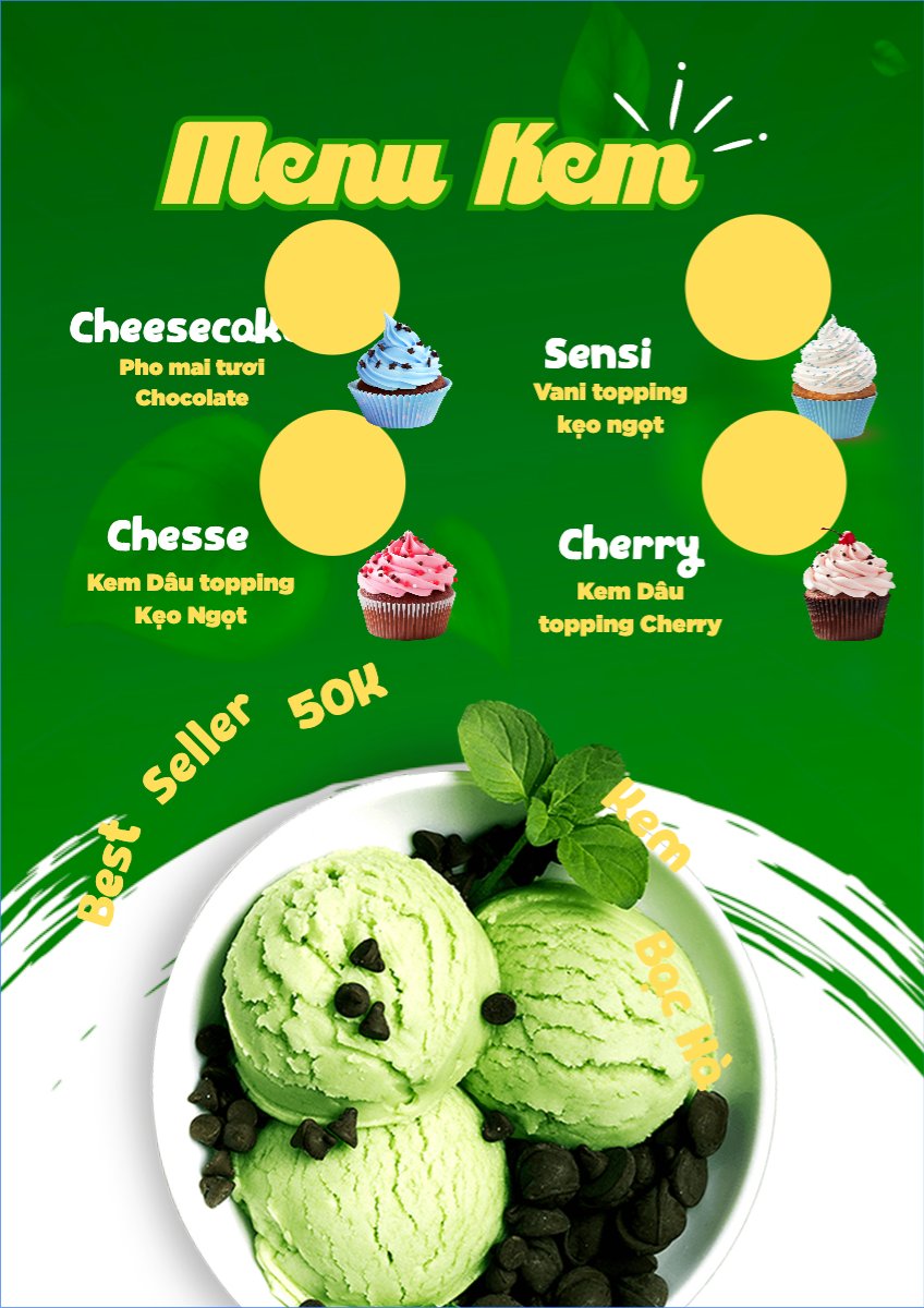Mẫu Menu tờ rời (dọc) Đồ ăn, food, thực phẩm, ẩm thực, món ăn, F&B, nhà hàng, thức ăn, kem, nước uống — LayerPic