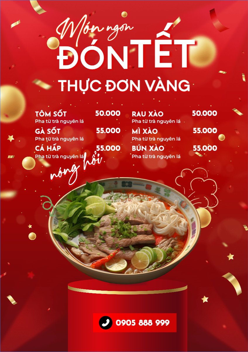 Mẫu Menu tờ rời (dọc) Đồ ăn, food, thực phẩm, ẩm thực, món ăn, F&B, nhà hàng, thức ăn, phở — LayerPic