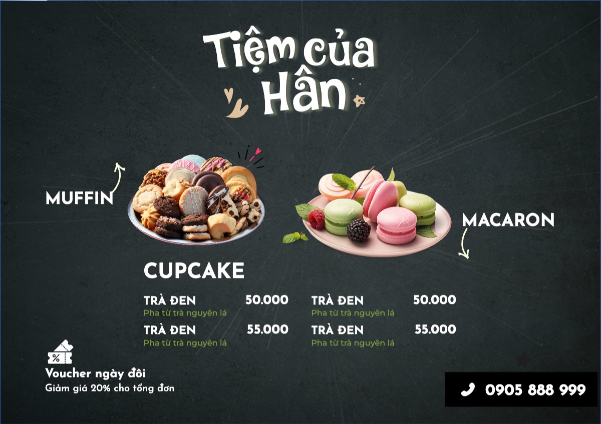 Mẫu Menu tờ rời (ngang) Đồ ăn, food, thực phẩm, ẩm thực, món ăn, F&B, nhà hàng, thức ăn, macaron, cupcake — LayerPic
