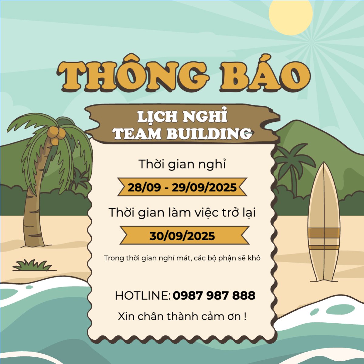 Team building, company trip, thông báo, du lịch, travel, tourism, trải nghiệm, khám phá