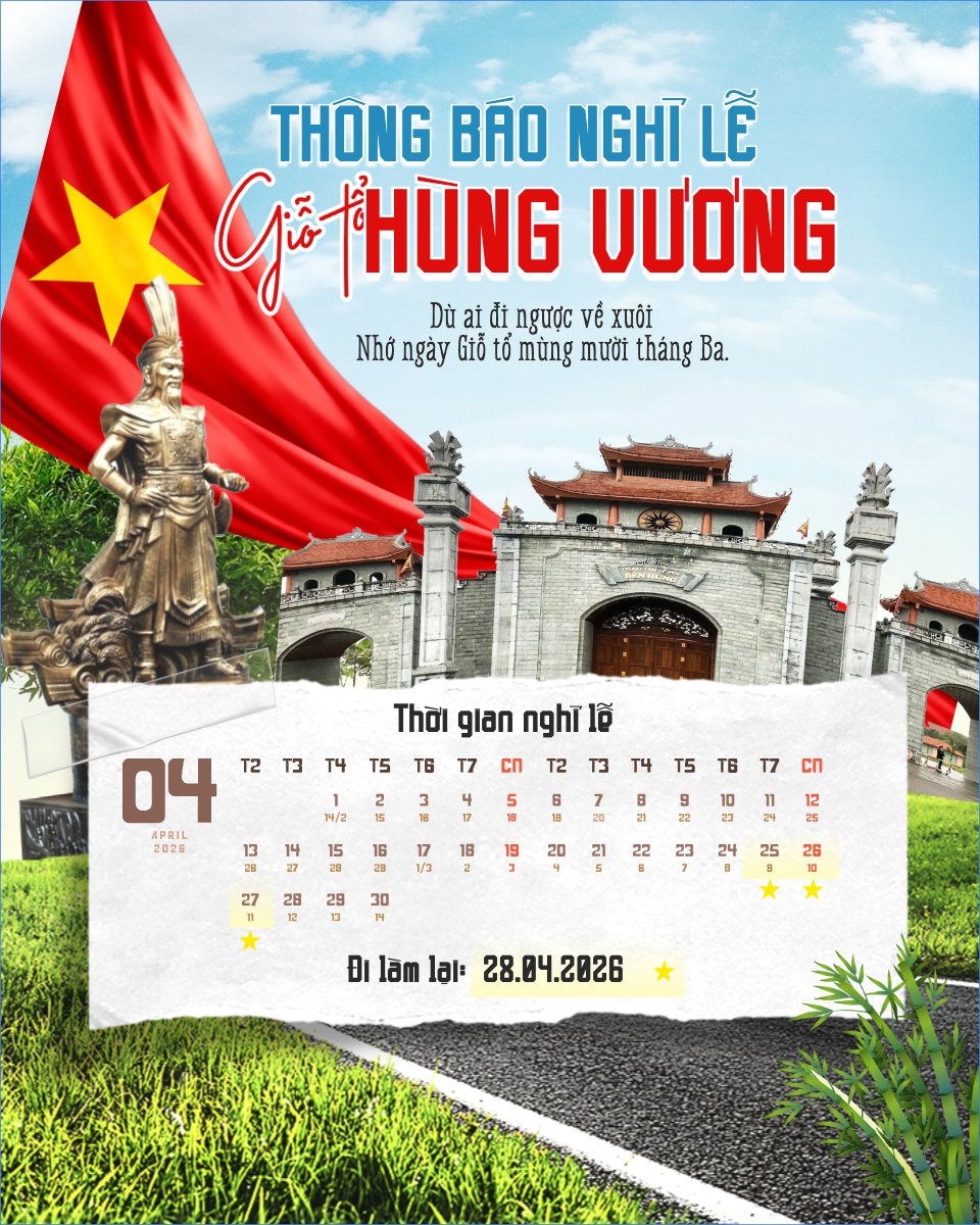 Thông báo nghỉ lễ Giỗ tổ Hùng Vương 2026