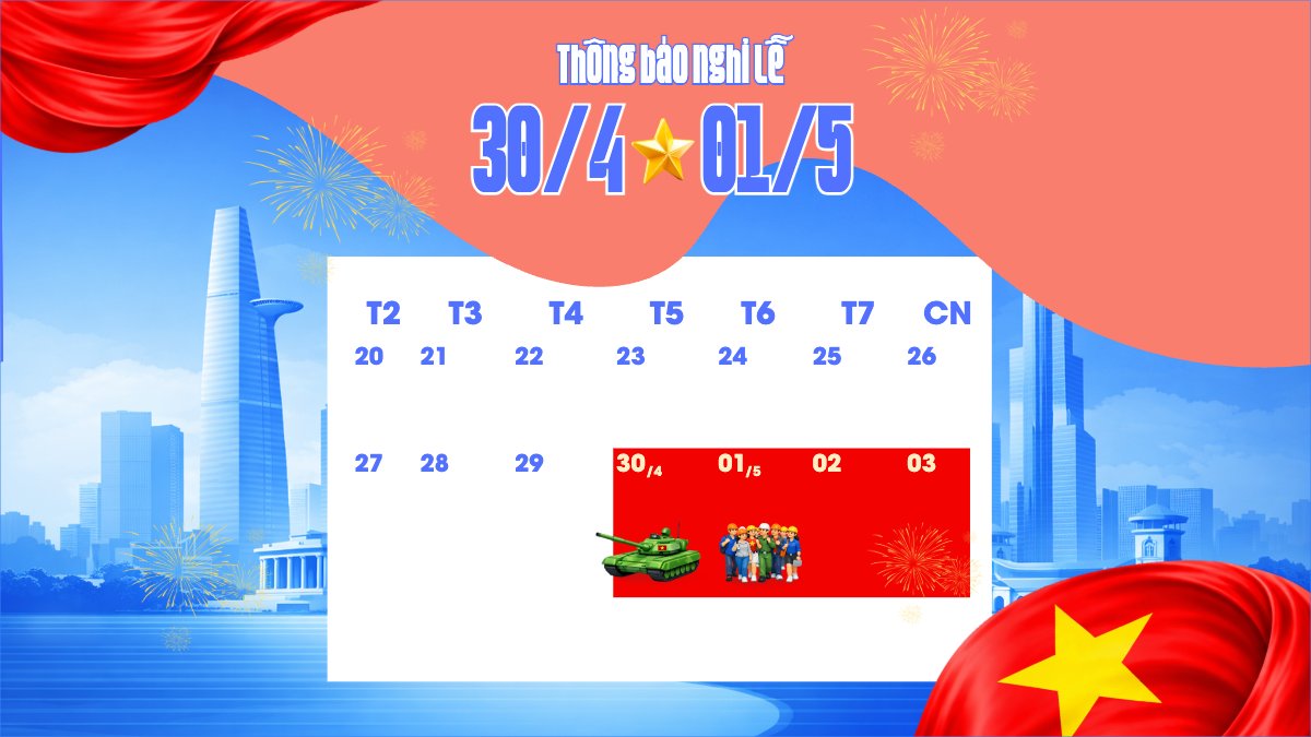 Lịch nghỉ lễ 30/4-1/5