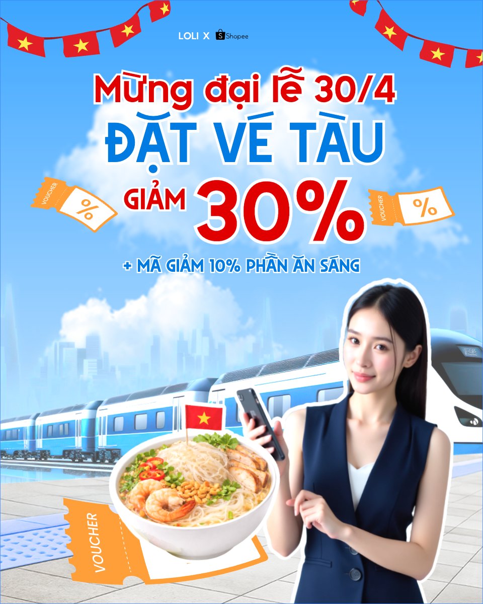 Mừng đại lễ 30/4 đặt vé tàu giảm tới 30%