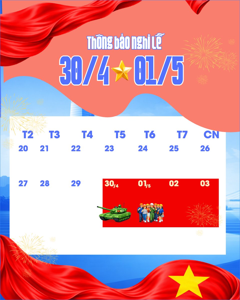 Lịch nghỉ lễ 30/4-1/5