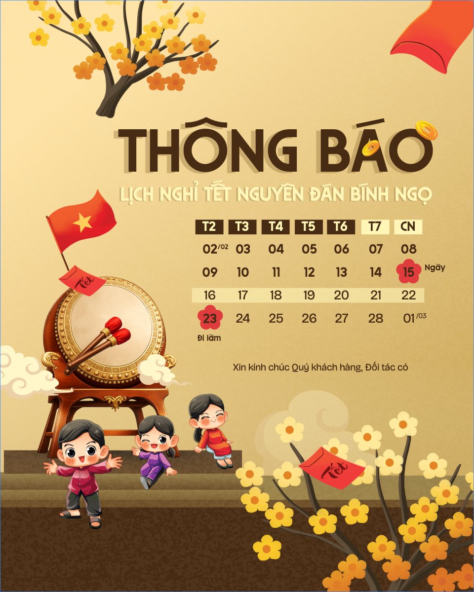 Thông báo lịch nghỉ tết nguyên đán Bính Ngọ 2026