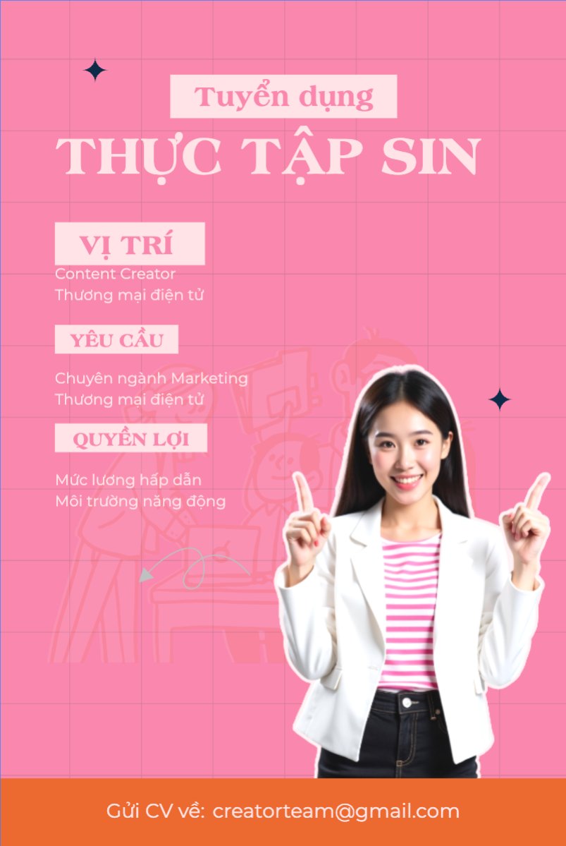 Content creator, tuyển dụng, thương mại điện tử, commercial electronics, social media marketing, online, dễ thương, cute