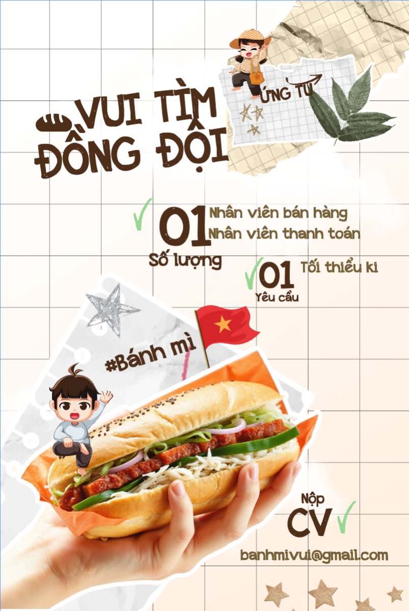 Bánh mì, bán hàng, tuyển dụng, đồ ăn, food, thực phẩm, ẩm thực, món ăn, F&B, thức ăn, dễ thương, cute