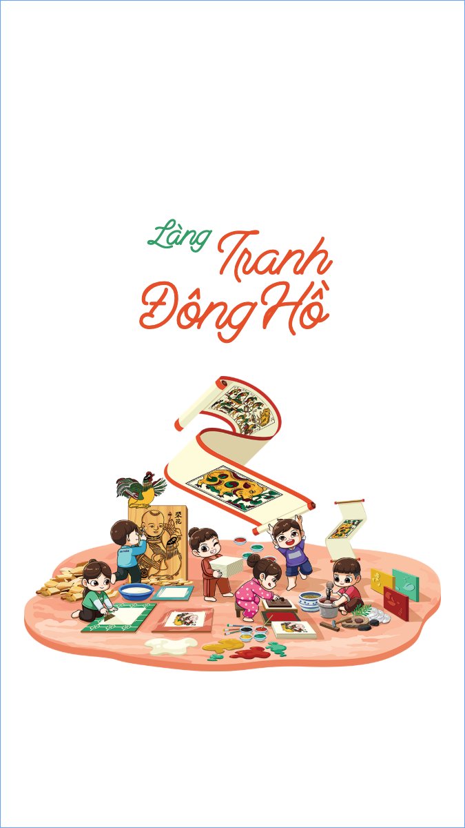 Tranh đông hồ, truyền thống, Việt Nam, traditional, dễ thương, cute, chibi, hoạt hình, cartoon	
