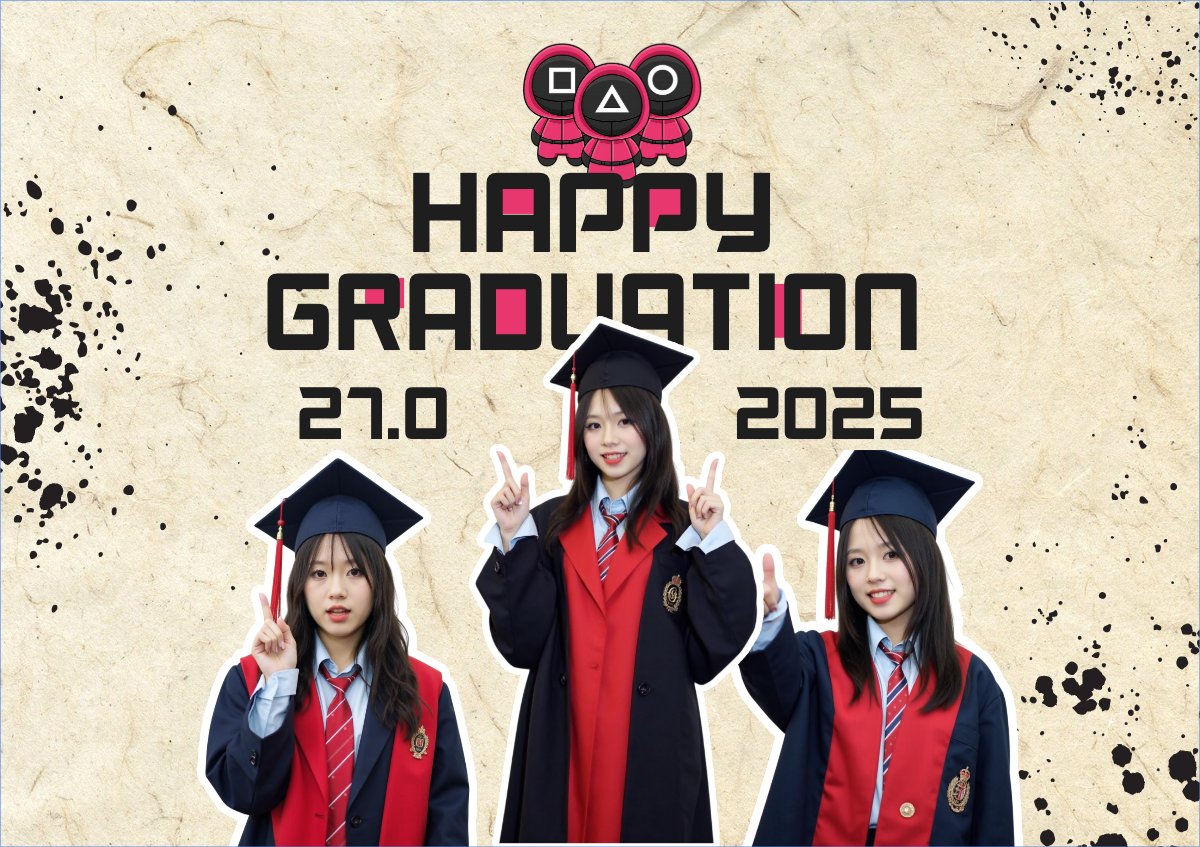 Tốt nghiệp, kỉ yếu, Graduation, yearbook, dễ thương, cute, chibi, hoạt hình, cartoon, squid game