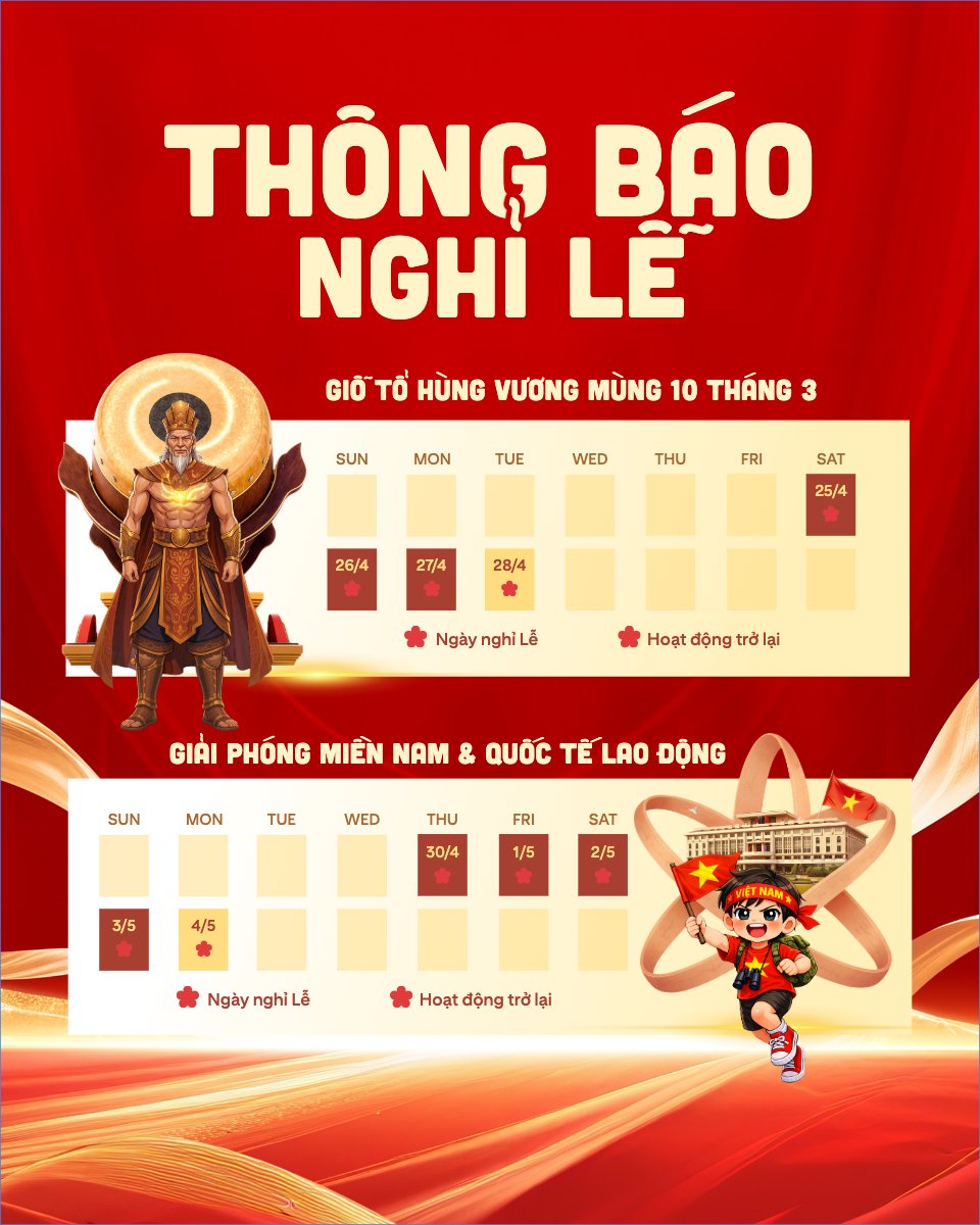 Thông báo nghỉ lễ Giỗ tổ Hùng Vương 2026