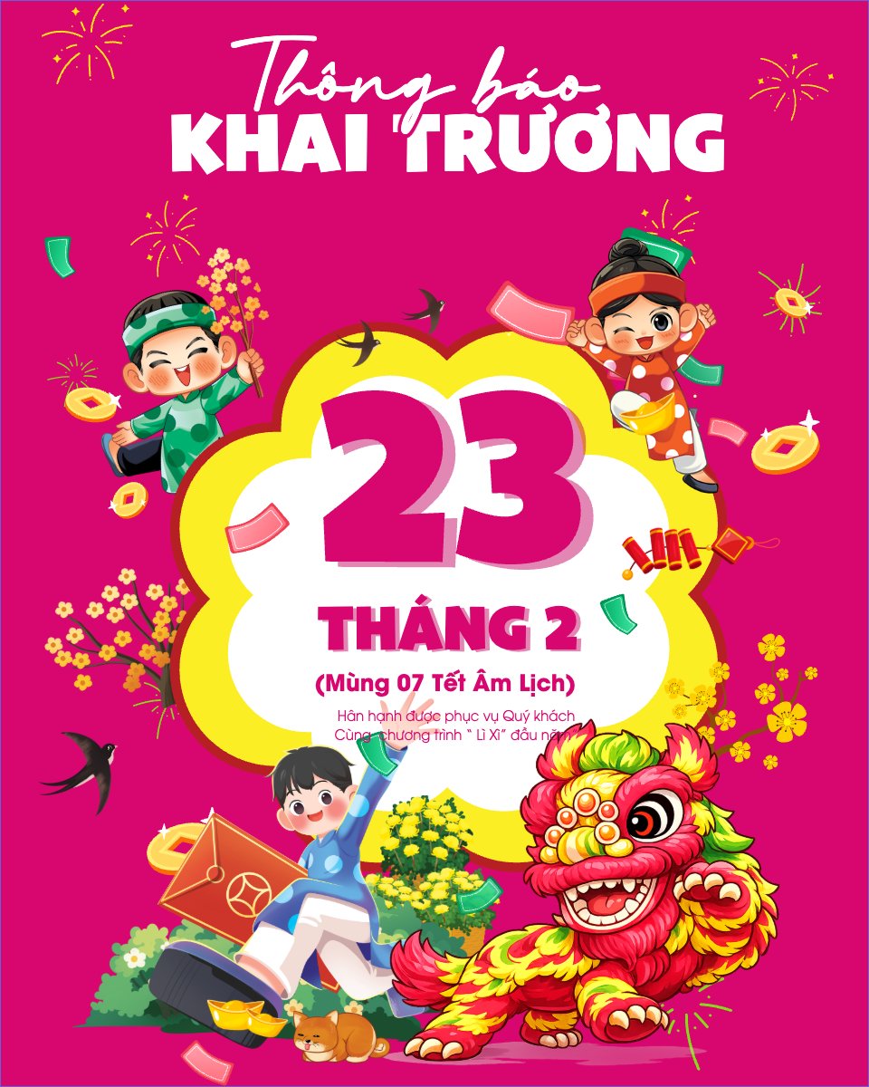 Mẫu Bài post MXH dọc Thông báo khai trương đầu năm — LayerPic