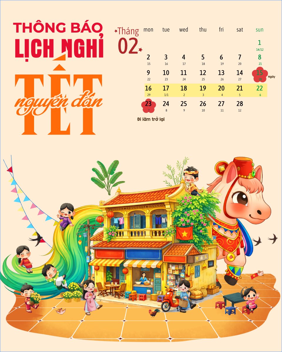 Mẫu Bài post MXH dọc Thông báo nghỉ tết Nguyên Đán — LayerPic
