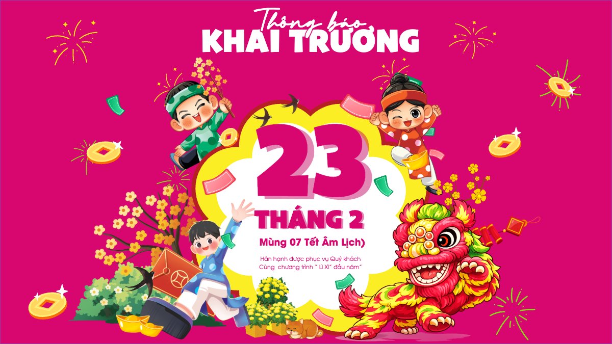 Mẫu Bài post MXH (16:9) Thông báo khai trương đầu năm — LayerPic